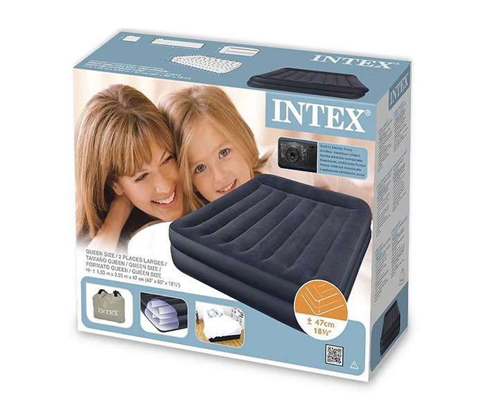 Intex ZX-66720 Inflatable Queen Size Pillow Rest Raised Airbed - Black - Zoom Image 1