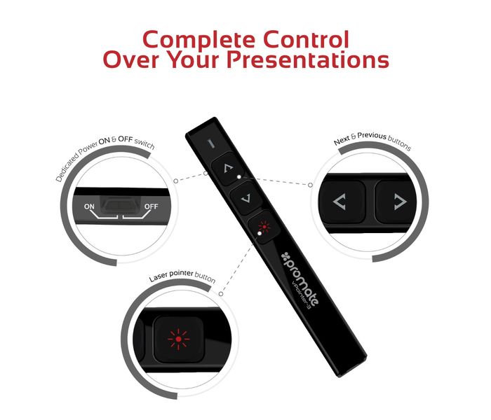 Promate Vpointer-3 2.4GHz Ultra-Slim Professional Wireless Presenter with Laser Pointer, Black - Zoom Image 5