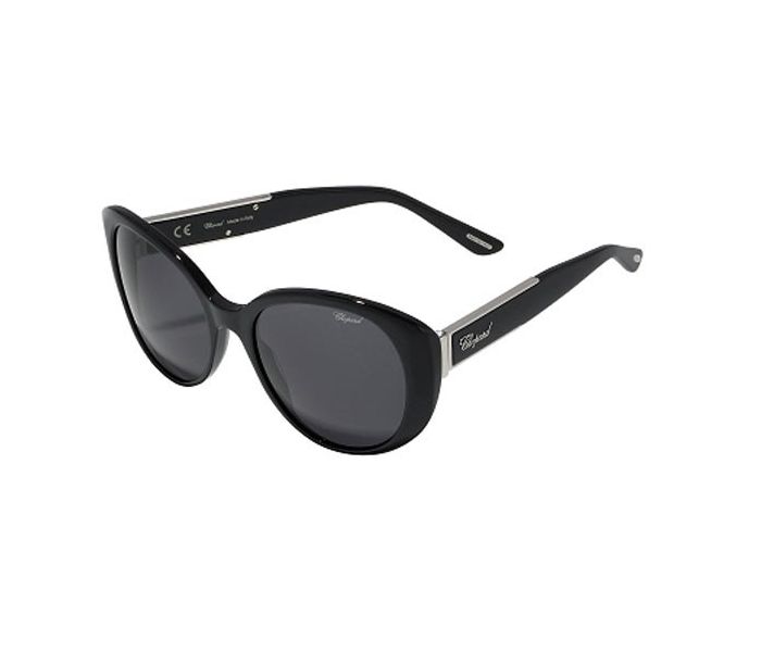 Chopard SCH188S 0700 Oval Shiny Black Frame & Smoke Grey Mirrored Sunglasses for Women - Zoom Image