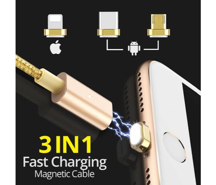 Zooni 3 In 1 Fast Charging 2A Max Metal Magnetic Charging Cable for Micro USB, Type C Android and Lightning iOS Devices ZFC31 Multicolor - Zoom Image 6