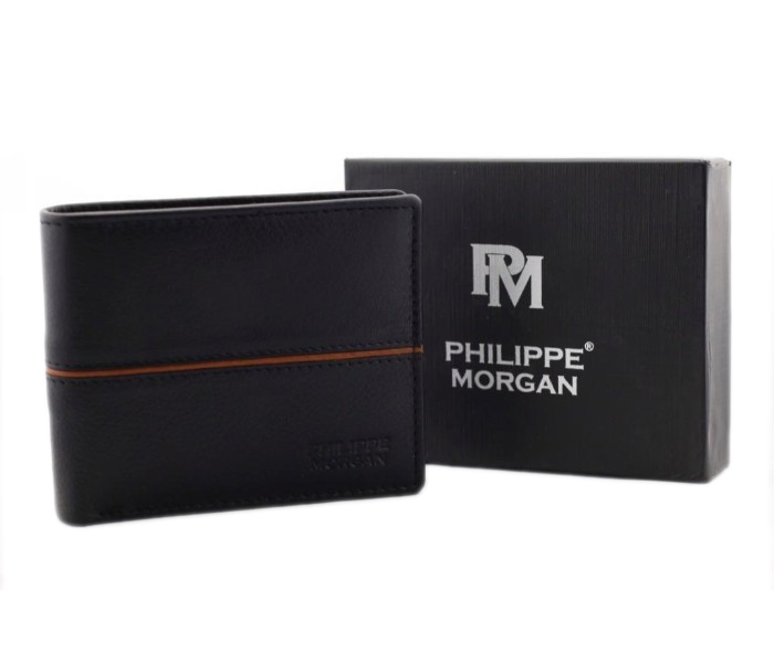 Philippe Morgan PM019 Men Leather Bifold Wallet Black - Zoom Image 1