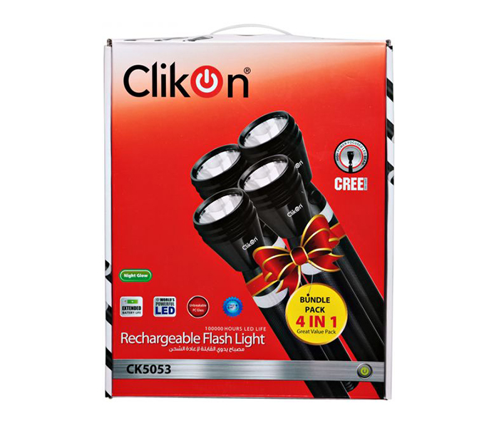 Clikon CK5053 4 In 1 Rechargeable LED Flash Light - Black - Zoom Image 3