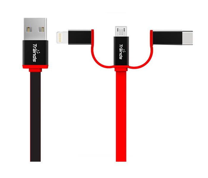 Trands TR-CA2138 3-in-1 Micro USB Type C Lightning Charging Cable - Black & Red - Zoom Image