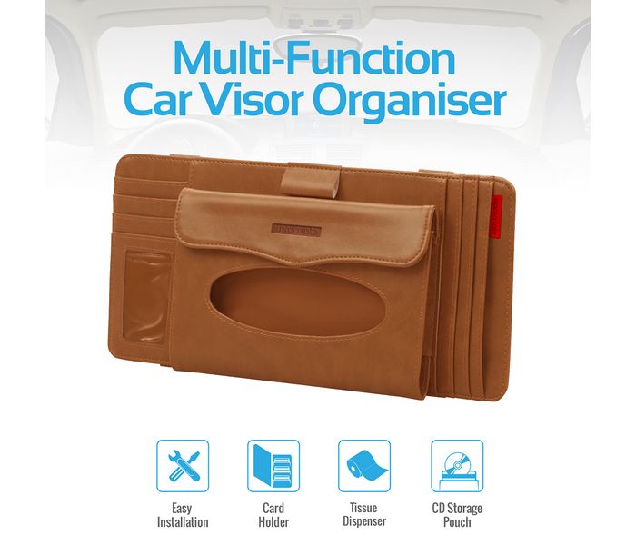 Promate CarCaddy 4-in-1 Multifunctional Car Sun Visor Organizer - Brown - Zoom Image 1