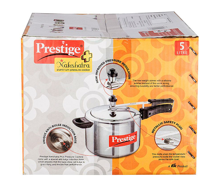 Prestige MPN11604 5 Litre Nakshatra Polished Aluminum Cooker - Silver - Zoom Image 2