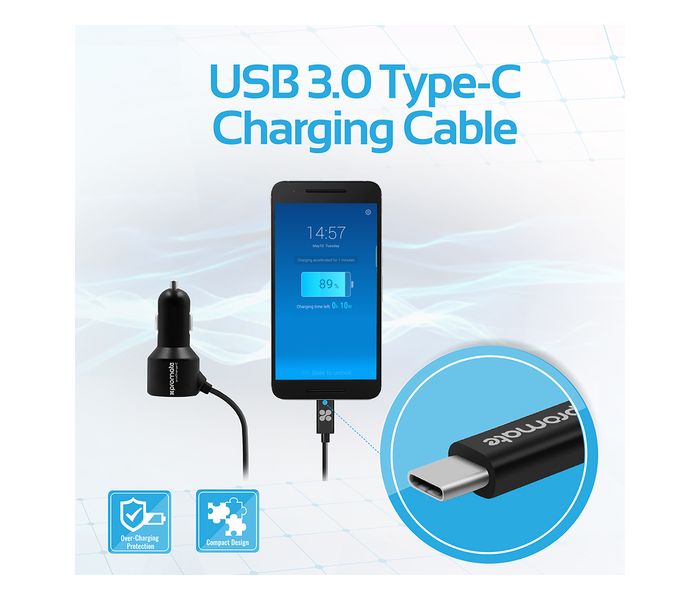 Promate Cplug-5V3A.UK Ultra Fast 3 Pin UK Plug USB C Type C Wall Charger, Black - Zoom Image 1