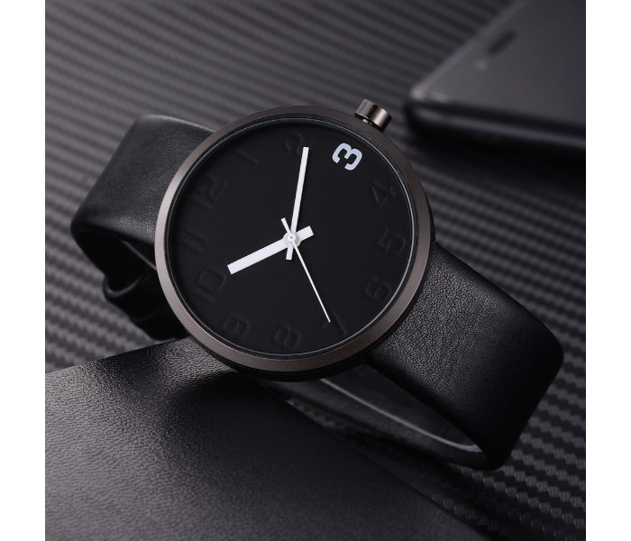 Tomi TM-0891 Maglo Faxes Genuine Quality Leather Band Wrist Watch for Unisex Black - Zoom Image