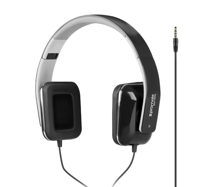 Promate Sonata Foldable Over-The-Ear Wired Stereo Headset, Black - Zoom Image 5