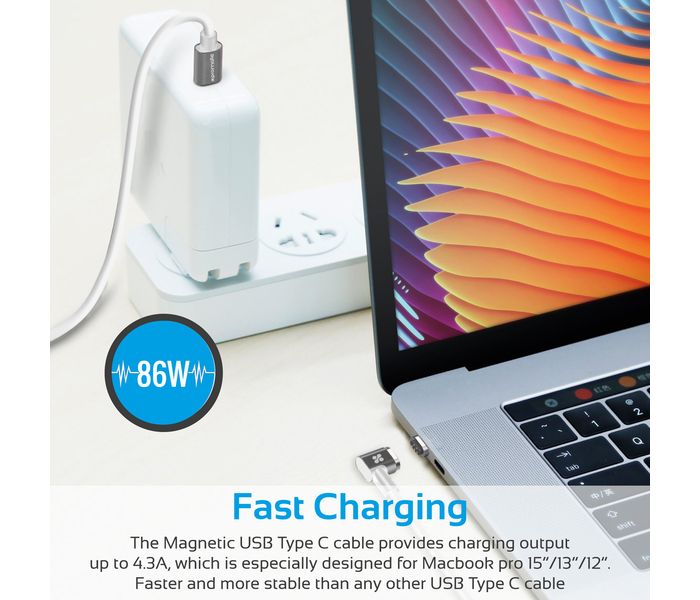 Promate MagLink-C USB-C to USB-C Magnetic Break Safe Charging Cable with Power Delivery - White - Zoom Image 5