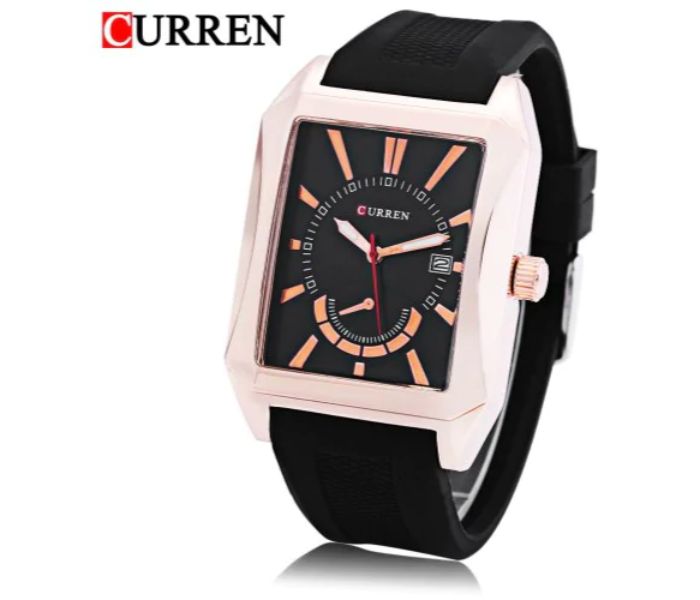 Curren 8144 Rubber Strap Analog Watch For Men Black And Gold - Zoom Image 3