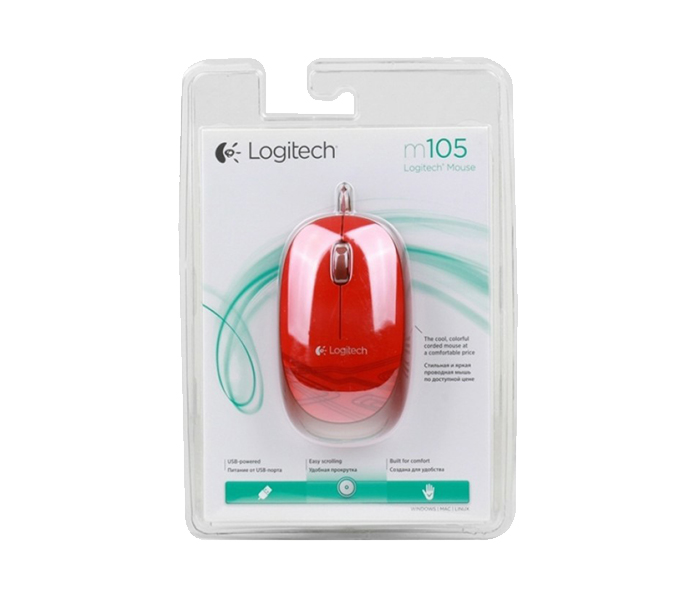 Logitech 910-002945 M105 USB Wired Mouse - Red - Zoom Image 4