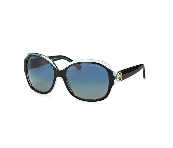 Michael Kors MK6004 30011H Oversized Black & Blue Frame and Blue Green Polarized Mirrored Sunglasses for Women - Zoom Image