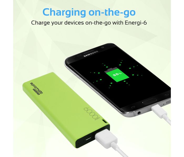 Promate Energi-6 6000 mAh Ultra Compact Portable Power Bank with 2.1A USB Port, Green - Zoom Image 4