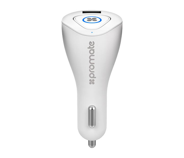 Promate Aria 2A Usb Car Charger with Magnetic Charging Station and Mini Bluetooth Headphone, White - Zoom Image 9