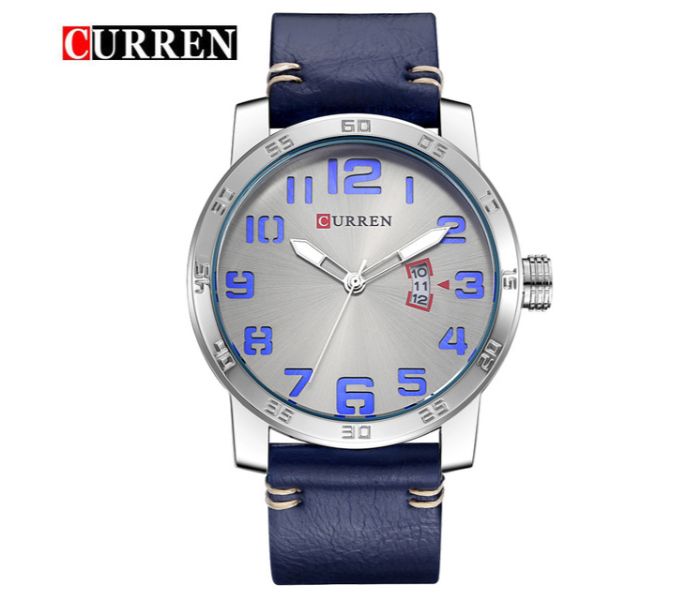 Curren 8254 Analog Quartz Watch For Men Blue and Silver - Zoom Image