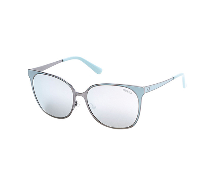 Guess GU7458 09C Rectangular Turquoise Frame & Silver Mirror Mirrored Sunglasses for Women - Zoom Image 1