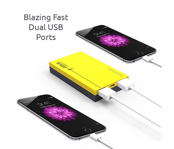 Promate Cloy-12 12000 mAh Dual Port Portable Charger Power Bank, Yellow - Zoom Image 2