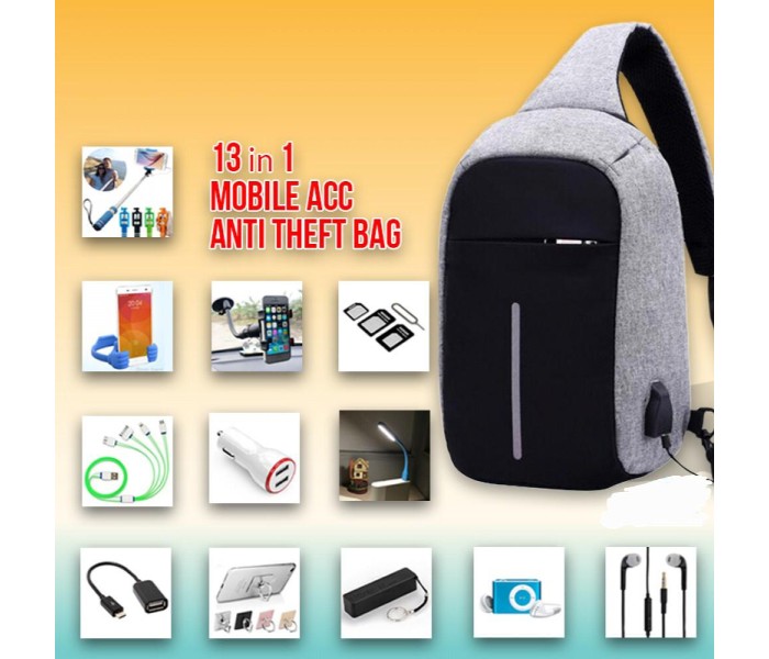 13 In 1 Gift Set of Anti Theft Backpack Bag with Mobile Accessories MAB131 Assorted - Zoom Image 3