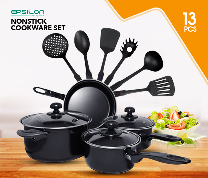 Epsilon EN4692 Nonstick 13 Pc Cookware Set - Black - Zoom Image