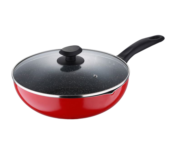 Royalford RF8516 Non-stick Wok Pan with Lid - 30cm, Red & Black - Zoom Image