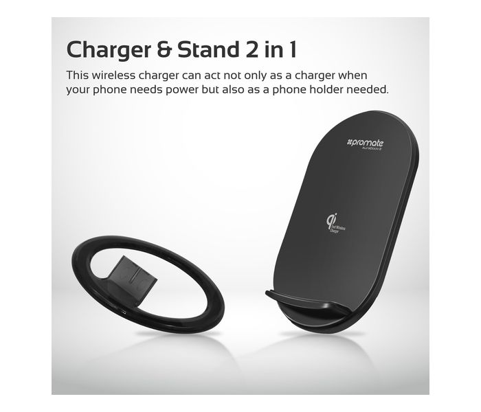 Promate AuraDock-3 Qi Wireless Charging Pad with Detachable Stand, Black - Zoom Image 3