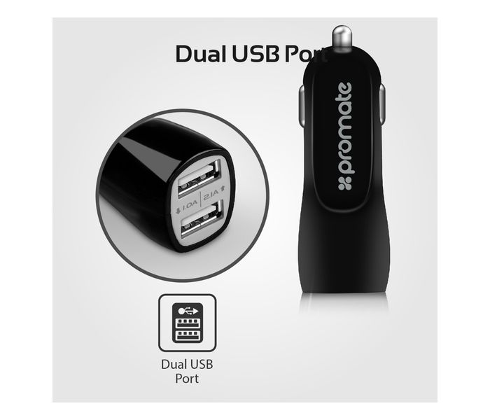 Promate UniCharger.UK Ultra Fast 3 in 1 Dual USB Wall Charger and Car charger , Black - Zoom Image 3