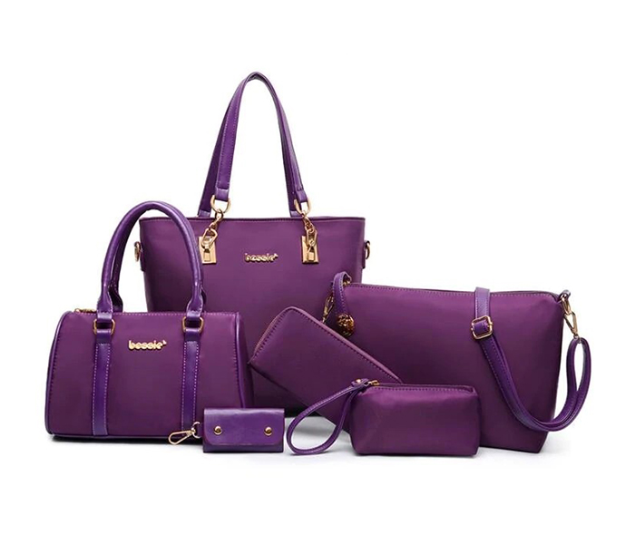 6 Pieces PU Leather Lattice print Composite Bags Set for Women - Purple - Zoom Image