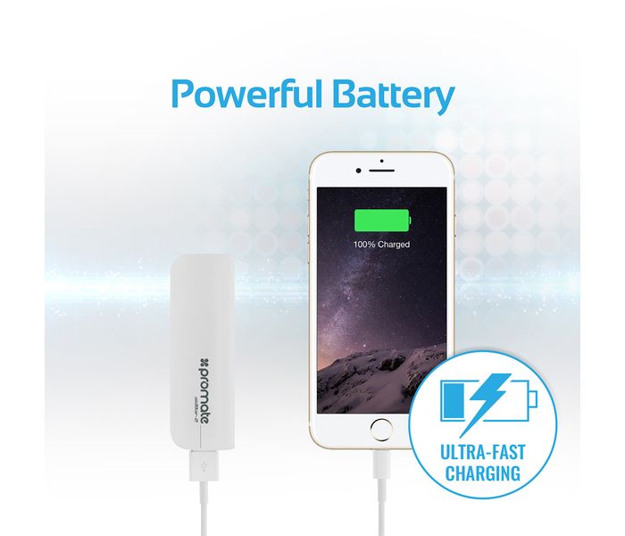 Promate Aid Bar-2 2500 mAh Ultra Compact Universal Power Bank, White - Zoom Image 2