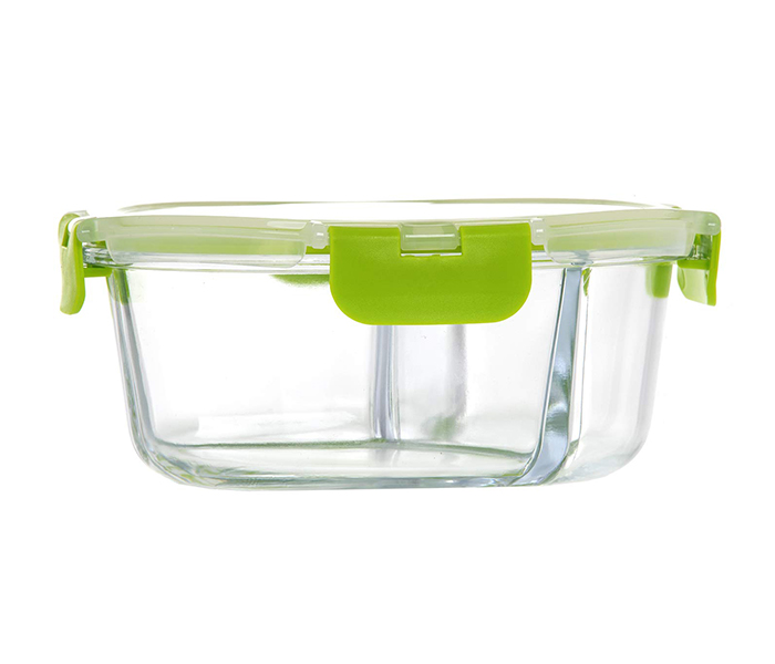 Royalford RF9213 950 ML 3 Compartment Round Food Container - Clear & Green - Zoom Image 1