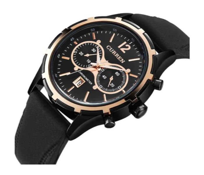 Curren 8066 Silicon Strap Analog Watch For Men Black - Zoom Image 1