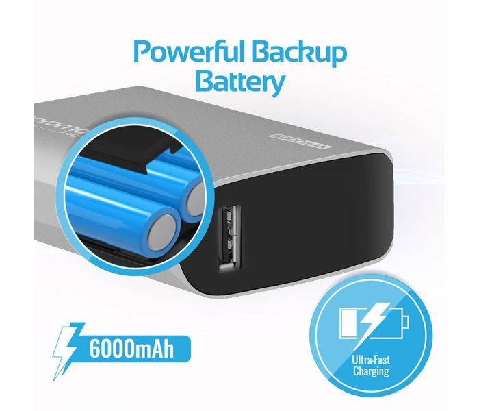 Promate Tag-6 6000 mAh Portable Charger Power Bank with 2.1A Output, Silver - Zoom Image 1