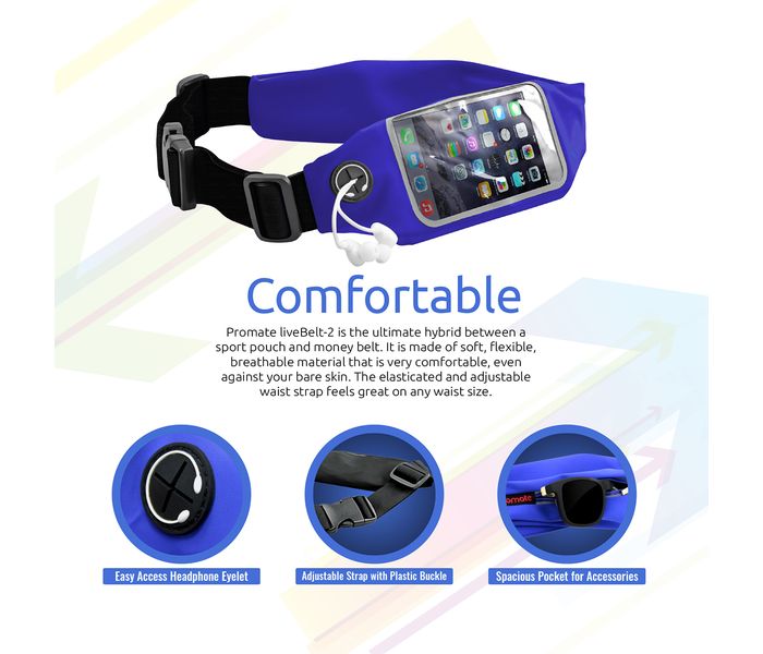 Promate LiveBelt-2 Universal Flexible Sporty Belt Band Case, Blue - Zoom Image 2