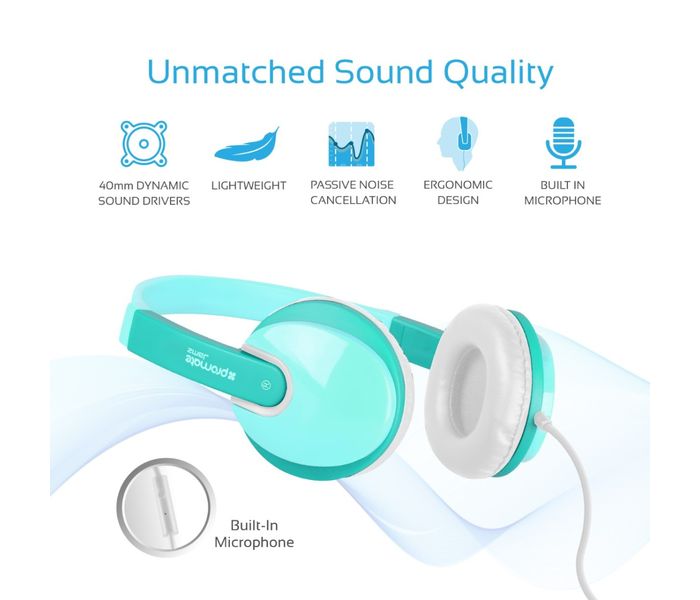 Promate Jamz Kiddie Over-The-Ear Wired Stereo Headset with HD Sound - Light Blue - Zoom Image 2