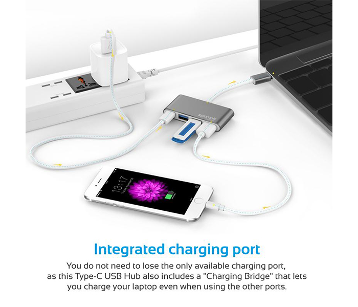 Promate EZHUB-C3 Universal USB 3.1 Type-C Hub with Power Delivery - Grey - Zoom Image 2