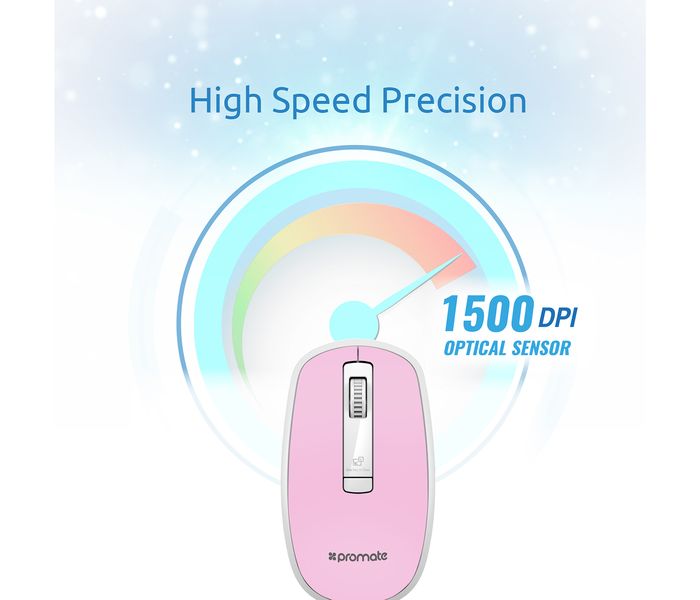 Promate Clix-3 2.4Ghz USB Wireless Ergonomic Mouse with Precision Scrolling, Pink - Zoom Image 5