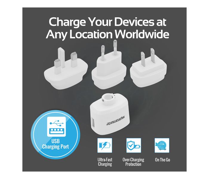 Promate Traverse 3100mAh Universal Multi Plus Travel Charger Adaptor with Dual USB Ports, White - Zoom Image 1