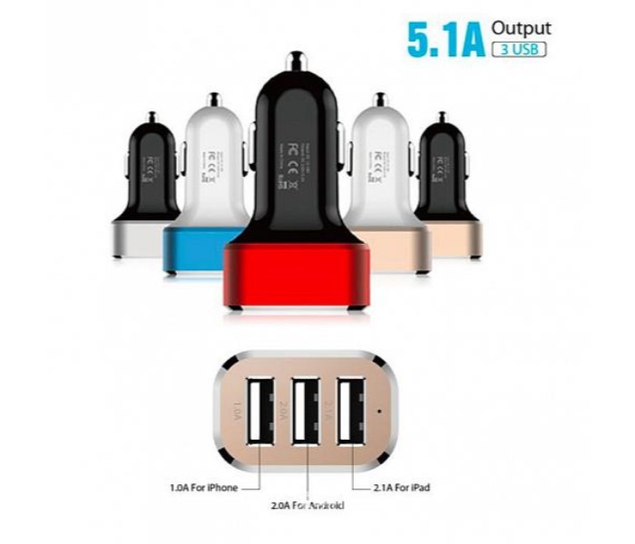 Universal 5.1A Fast Charging 3 USB Port Car Charging Adapter Q324 Multicolor - Zoom Image 2