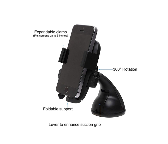 iends IE-HO262 Universal Smart Phone Car Holder - Black - Zoom Image 1