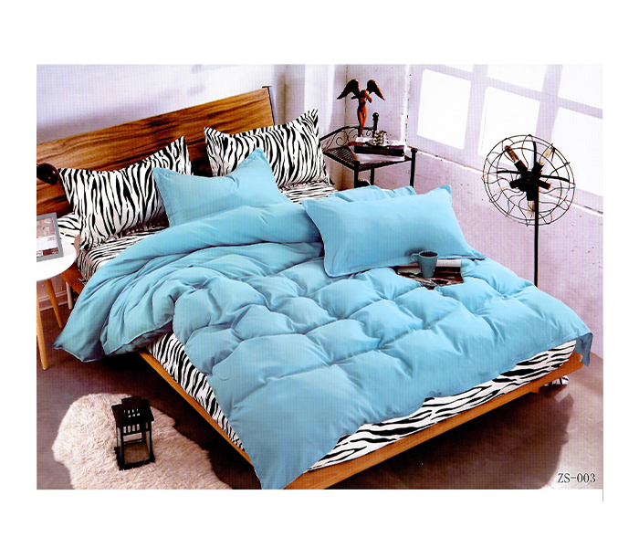 AMH ZB001 6 Pieces High Quality Cotton Double Size Bed Sheet with Quilt Cover & Pillow Case - Sky Blue - Zoom Image