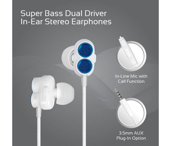 Promate Ivory Super Bass Dual Driver In-Ear Stereo Earphones, Blue - Zoom Image 1