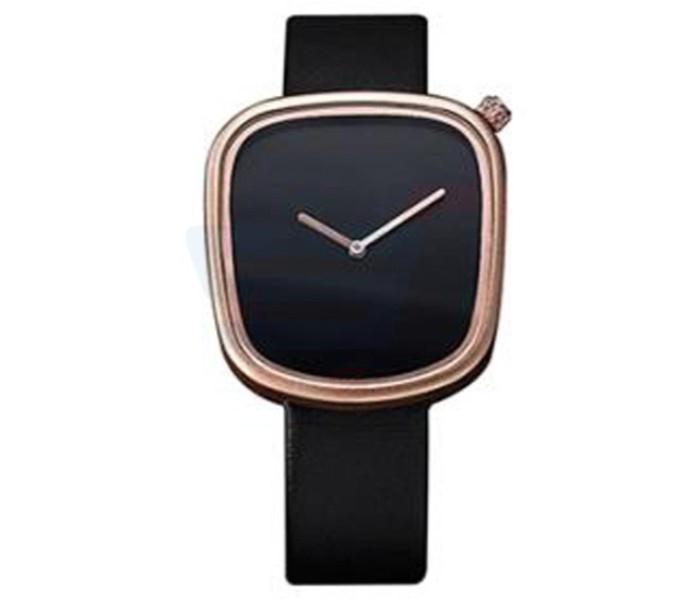 Tomi T077 Leather Band Wrist Watch Unisex Black & Gold - Zoom Image