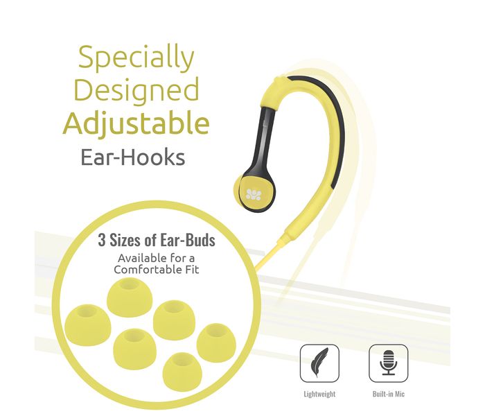 Promate Natty Universal Sporty Over the Ear Gear Buds Headphone with Noise Cancelling, Yellow - Zoom Image 2