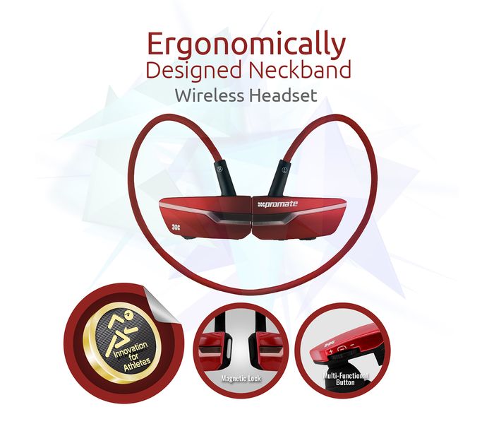 Promate Match Neckband Bluetooth Headphone, Maroon - Zoom Image 1