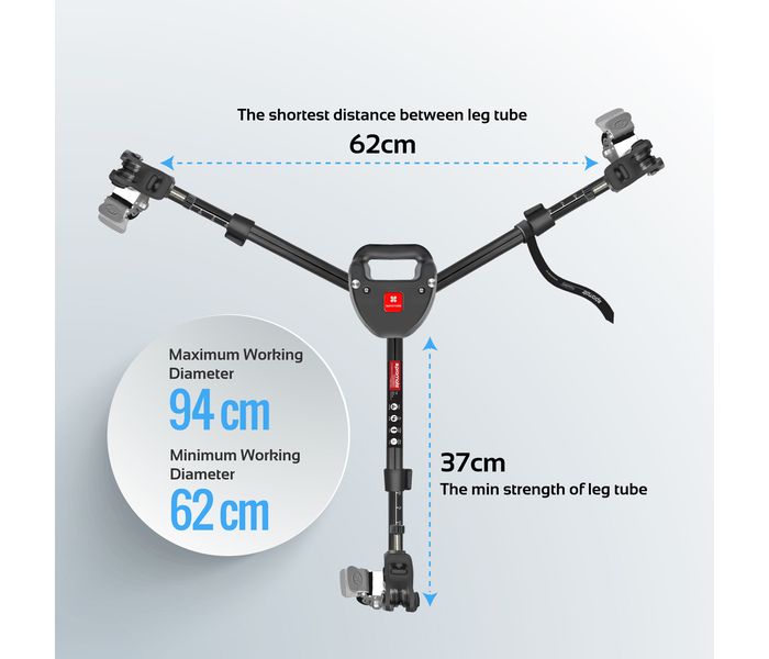 Promate TripodDolly Professional Foldable Aluminum Tripod Dolly with Wheels & Adjustable Leg Mounts, Black - Zoom Image 2