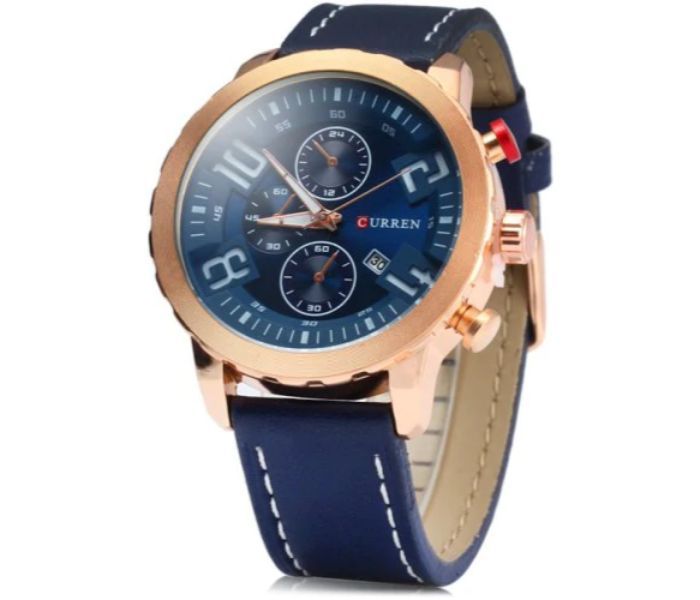 Curren 8193 Date Display Quartz Watch With Leather Strap For Men Blue - Zoom Image 1