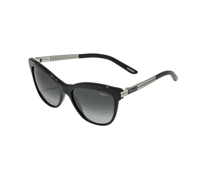 Chopard SCH189S 0700 Aviator Shiny Black Frame & Grey Gradient Mirrored Sunglasses for Women - Zoom Image