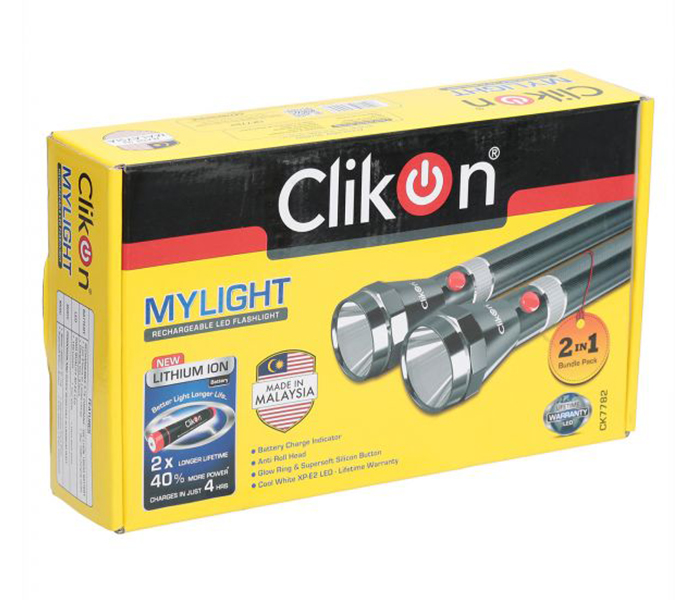 Clikon CK7782 2 In 1 Rechargeable LED Flash Light - Grey - Zoom Image 3