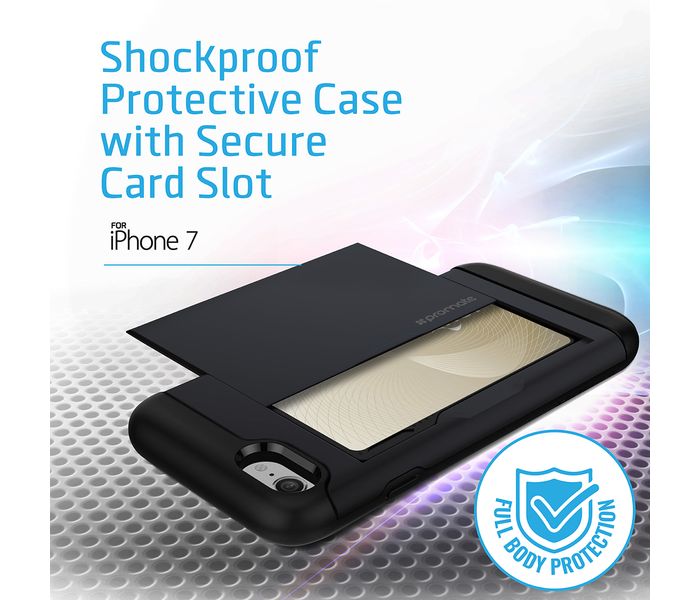 Promate VaultCase-i7 Shockproof Protective iPhone 7 Case with Secure Card Slot, Black - Zoom Image 1