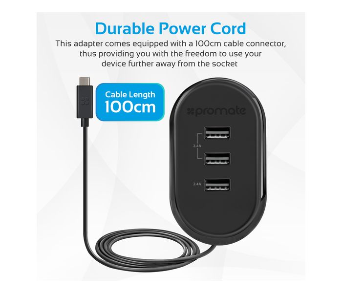 Promate Tonardo-3C.UK Heavy Duty Home Charger with USB Type C Connector, Black - Zoom Image 2