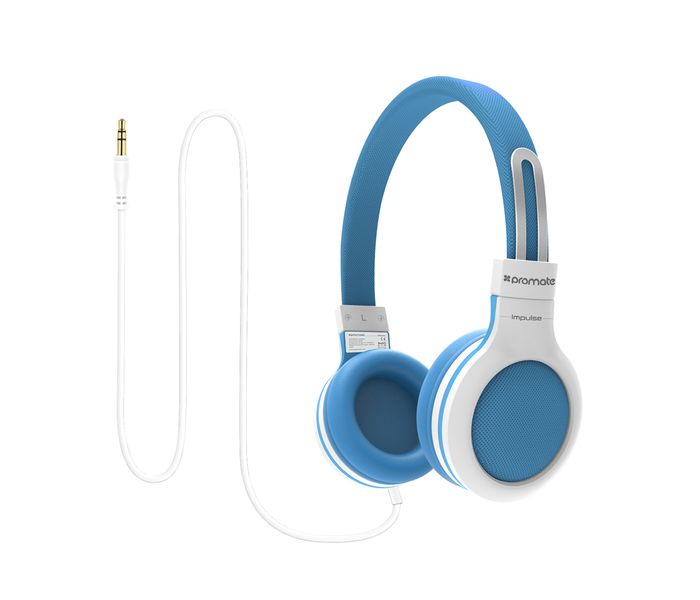 Promate Impulse Kid Friendly On Ear Wired Headset with Noise Cancellation, Blue - Zoom Image 6